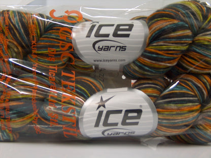 Hand Dyed Sock Merino Gold, Green Shades, Turquoise, Beige fnt2-71170