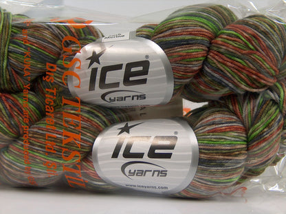 Hand Dyed Sock Merino Green Shades, Brown Shades, Gold fnt2-71172