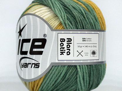 Alara Batik Green Shades, Yellow, Light Cream fnt2-72629