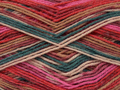 Virgin Wool Sock Pink, Red Shades, Dark Green, Camel fnt2-74005