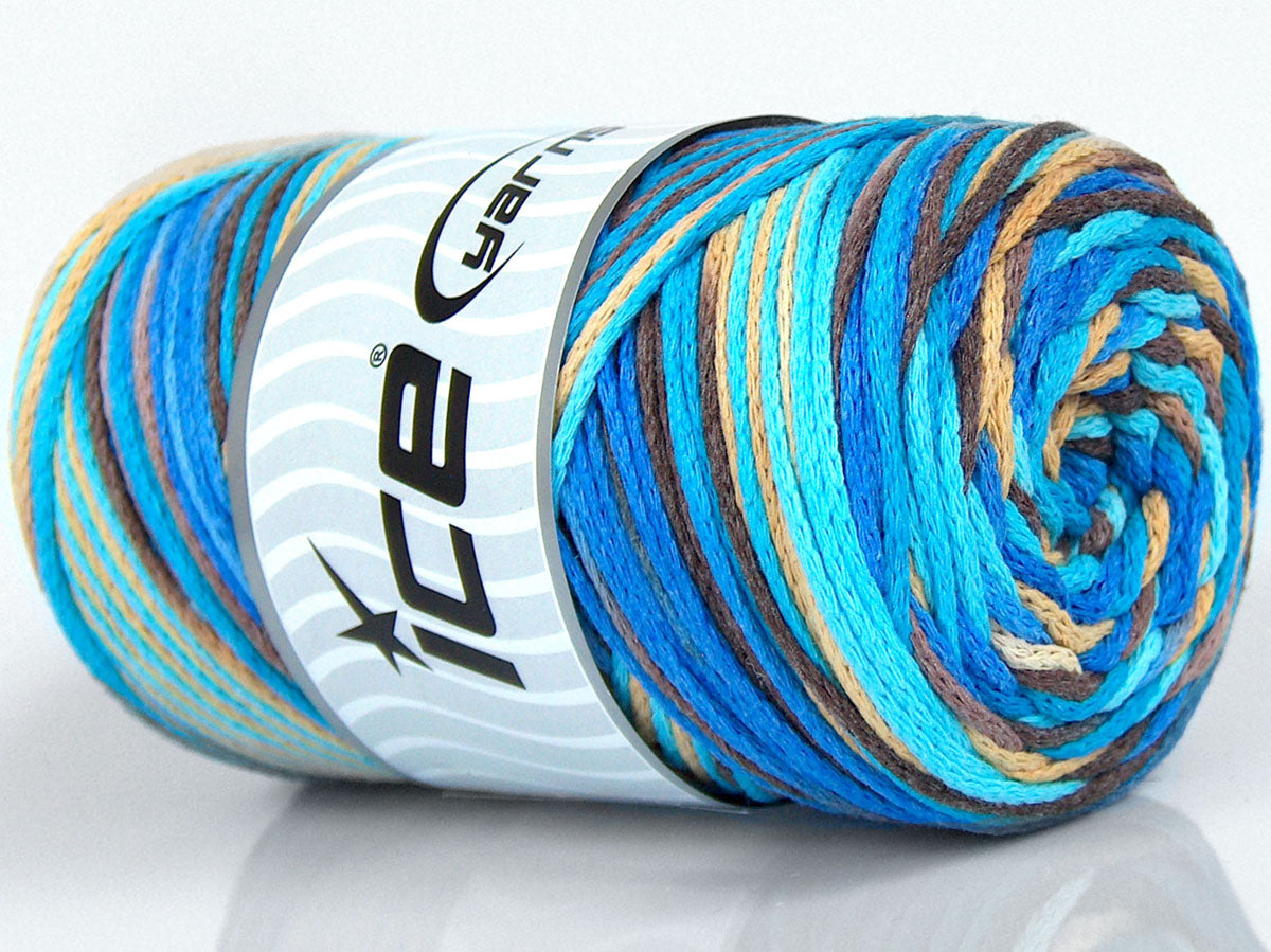 Macrame Cotton Print Blue Shades, Brown Shades, Cream fnt2-74601