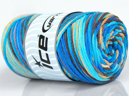 Macrame Cotton Print Blue Shades, Brown Shades, Cream fnt2-74601