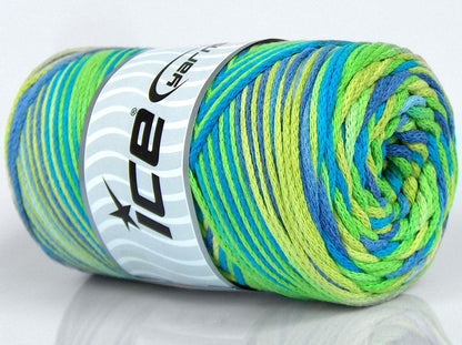 Macrame Cotton Print Green Shades, Blue, Lilac fnt2-74606