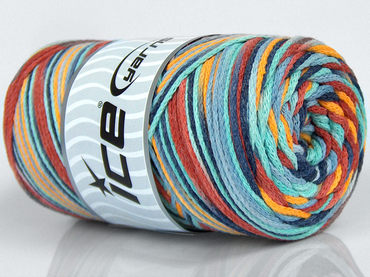 Macrame Cotton Print Copper, Gold, Mint Green, Blue Shades fnt2-74608