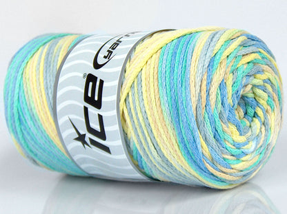 Macrame Cotton Print Light Yellow, Light Grey, Green Shades fnt2-74610