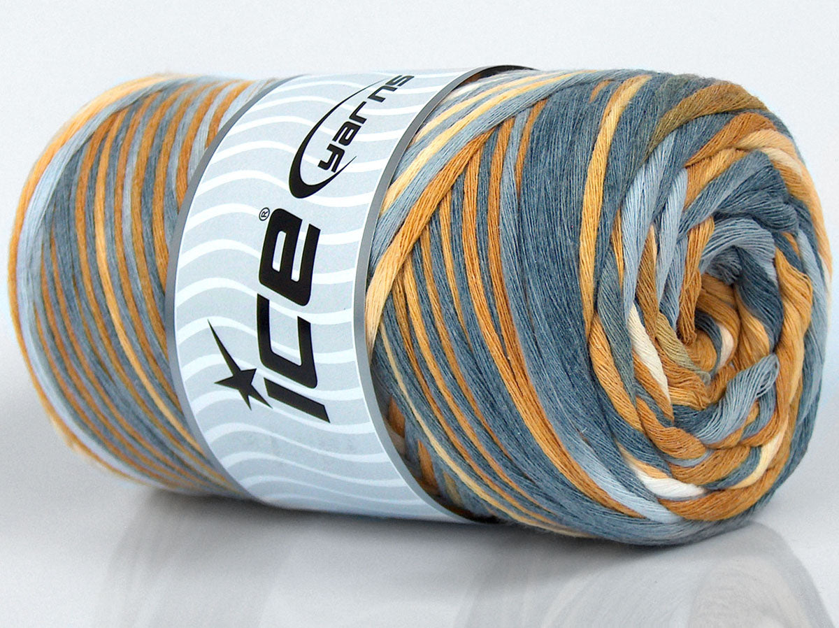 Ice Yarns Coton naturel couleur 3 mm – Cream Shades, Light Brown, Grey Shades – 80 % coton, 20 % polyamide