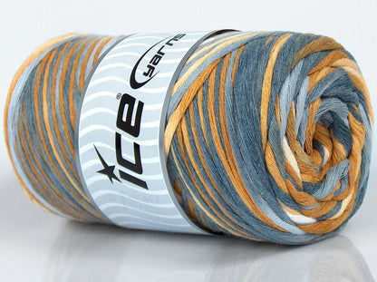 Ice Yarns Coton naturel couleur 3 mm – Cream Shades, Light Brown, Grey Shades – 80 % coton, 20 % polyamide