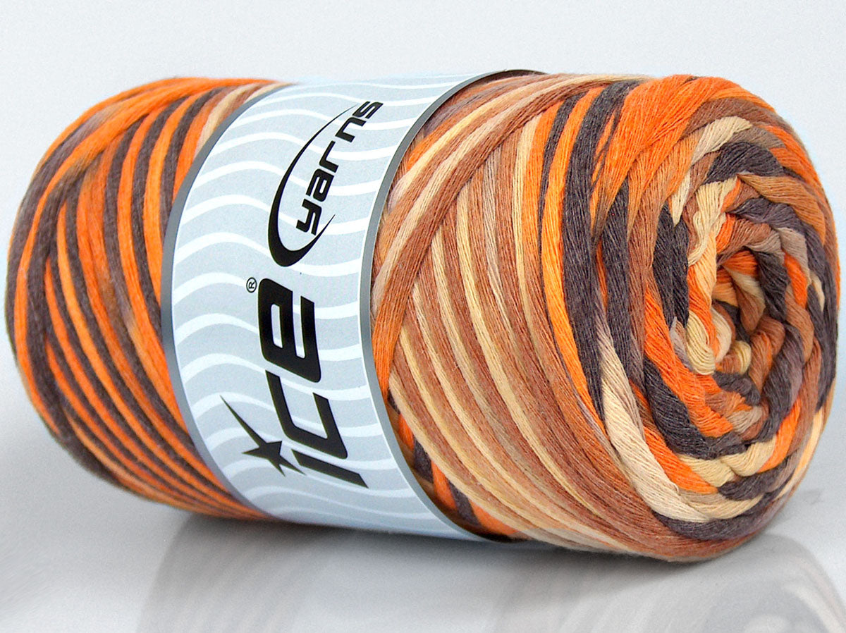 Ice Yarns Coton naturel couleur 3 mm – Nuances de marron, jaune, orange – 80 % coton, 20 % polyamide
