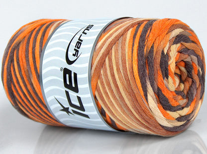 Ice Yarns Coton naturel couleur 3 mm – Nuances de marron, jaune, orange – 80 % coton, 20 % polyamide