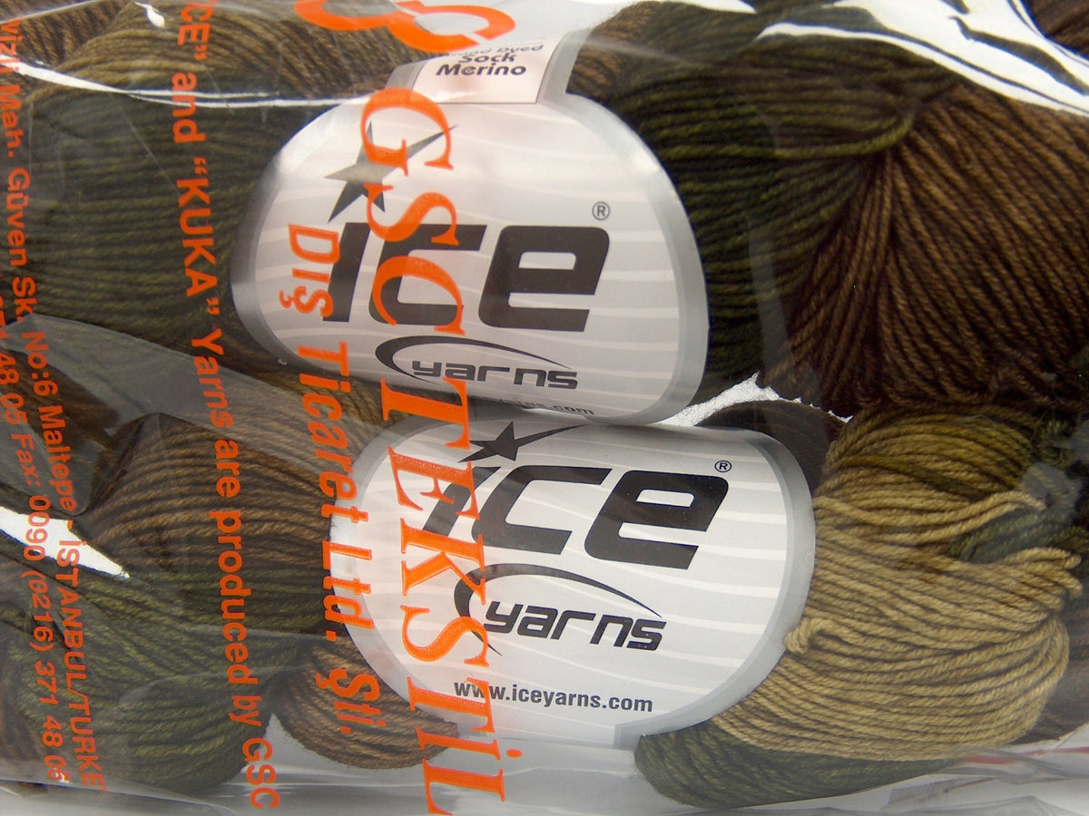 Hand Dyed Sock Merino Khaki Shades fnt2-76808