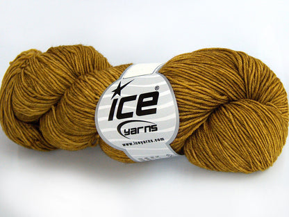 Ice Yarns Laine mérinos extrafine teinte à la main – Olive fauve – 100 % laine mérinos extrafine superwash