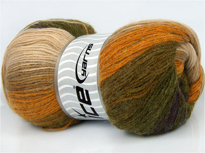 Angora Batik Green Shades, Cream, Beige, Purple, Gold fnt2-77522