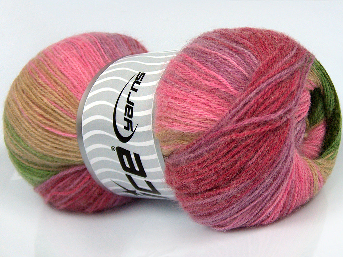 Angora Batik Green Shades, Light Lilac, Red, Pink fnt2-77537