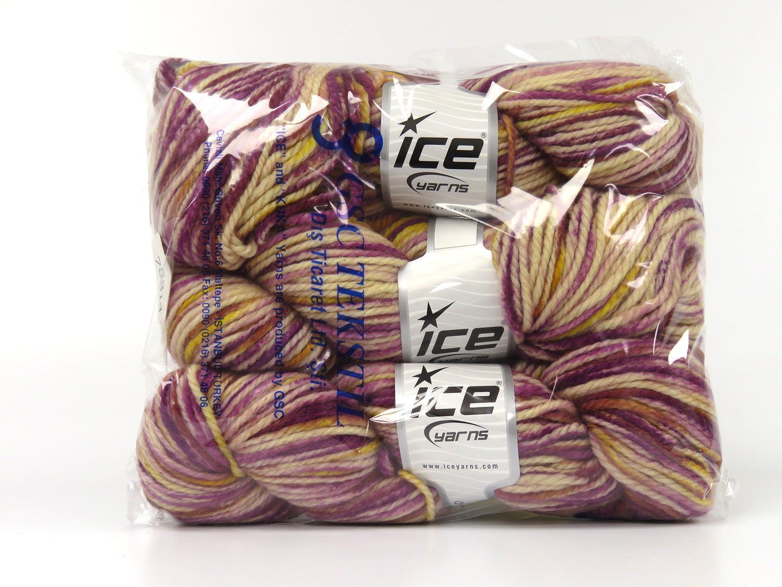 Organic Wool Bulky Hand Paint Purple, Cream, Gold fnt2-78814