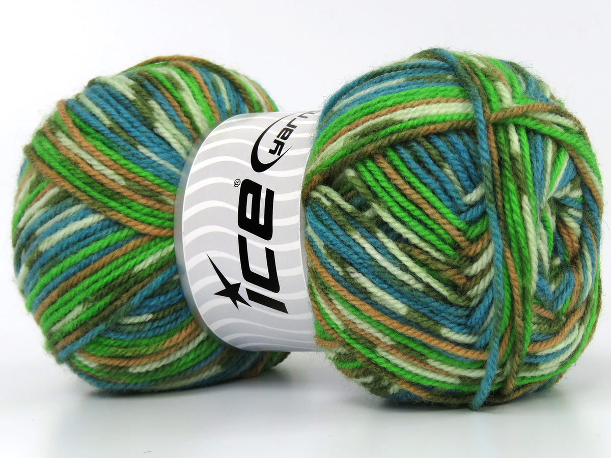 Wool Design Green Shades, Turquoise, Cream fnt2-79894