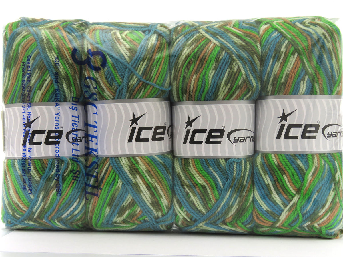 Wool Design Green Shades, Turquoise, Cream fnt2-79894