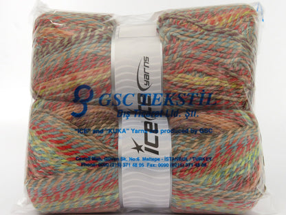 Puzzle Wool Worsted Salmon Shades, Camel, Turquoise, Green fnt2-79936