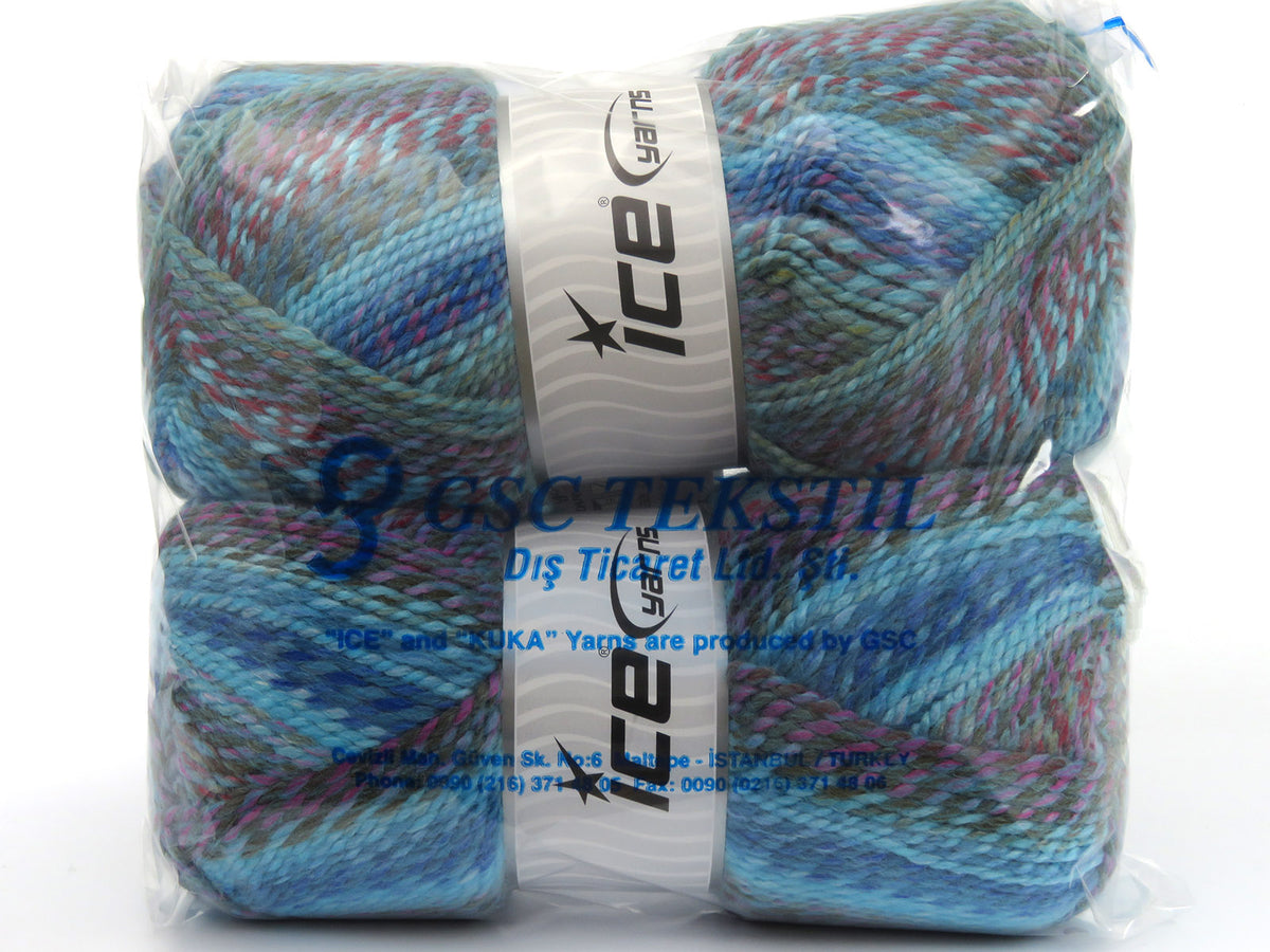 Puzzle Wool Worsted Turquoise, Blue, Pink, Khaki, Red fnt2-80174