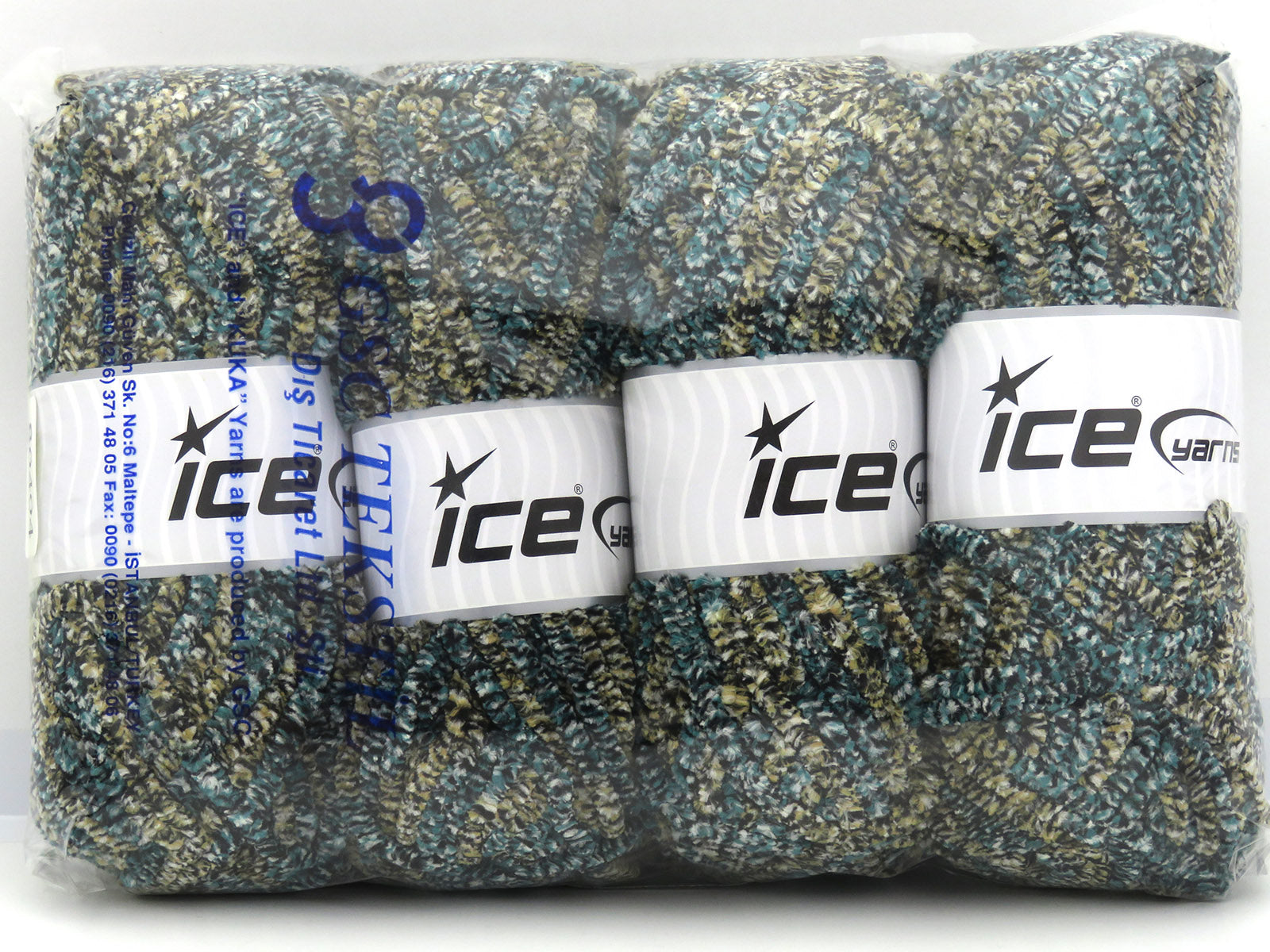 Chenille Safari Turquoise, White, Grey, Green Shades fnt2-80404