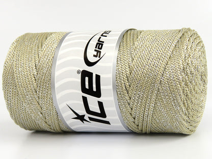 Ice Yarns Macrame Bulky Glitz – Marrón Leche, Plateado – 87 % Poliéster, 13 % Lúrex Metálico
