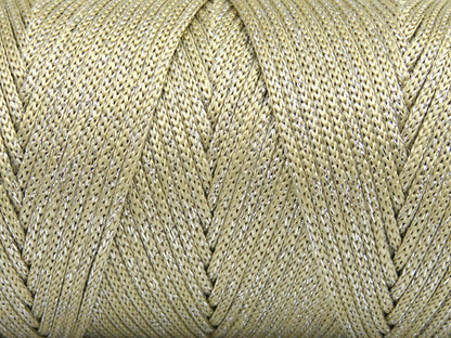 Ice Yarns Macrame Bulky Glitz – Marrón Leche, Plateado – 87 % Poliéster, 13 % Lúrex Metálico
