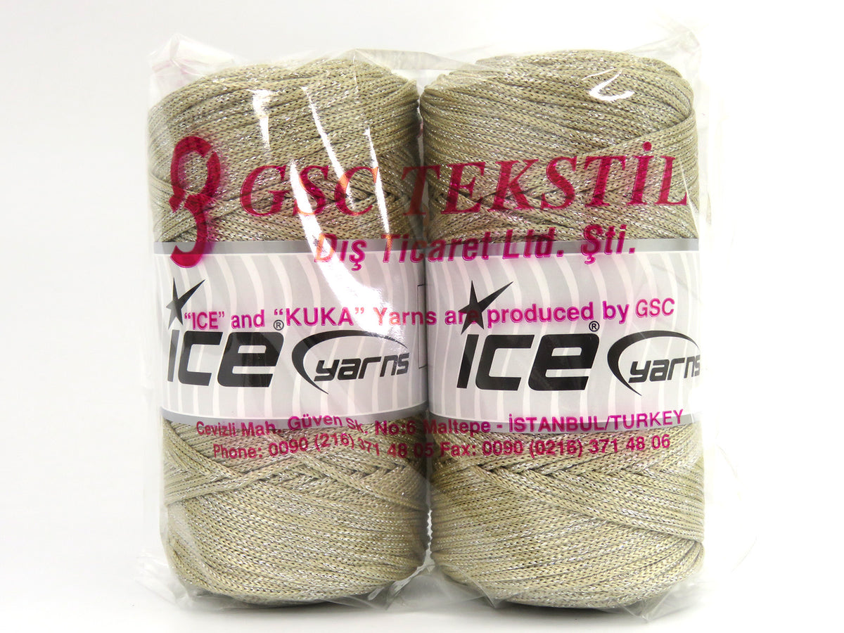 Ice Yarns Macrame Bulky Glitz – Marrón Leche, Plateado – 87 % Poliéster, 13 % Lúrex Metálico
