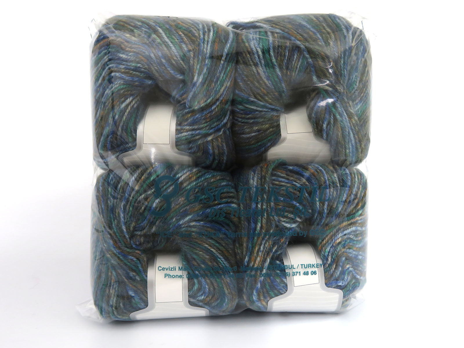 Wool Varicolor Worsted Blue Shades, Green, Brown, Gold fnt2-81950