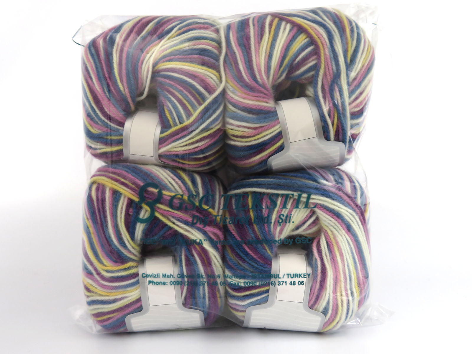 Wool Varicolor Worsted Blue Shades, Purple, Pink, Yellow, White fnt2-81971