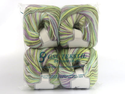 Wool Varicolor Worsted Lilac, Mint Green, Yellow, Beige, White, Turquoise fnt2-81972