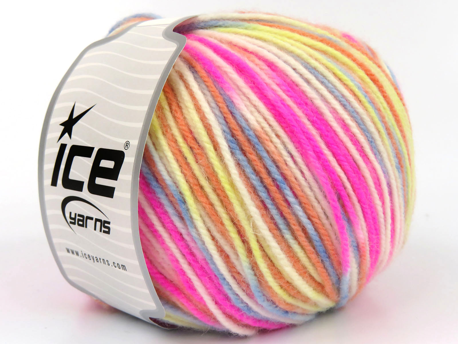 Wool Varicolor Worsted Mint Green, Light Orange, White, Light Blue, Pink fnt2-81974