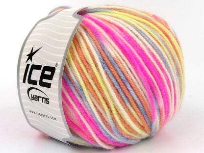 Wool Varicolor Worsted Mint Green, Light Orange, White, Light Blue, Pink fnt2-81974