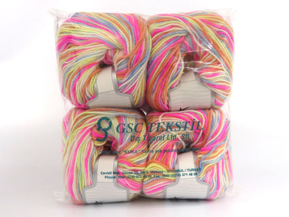 Wool Varicolor Worsted Mint Green, Light Orange, White, Light Blue, Pink fnt2-81974