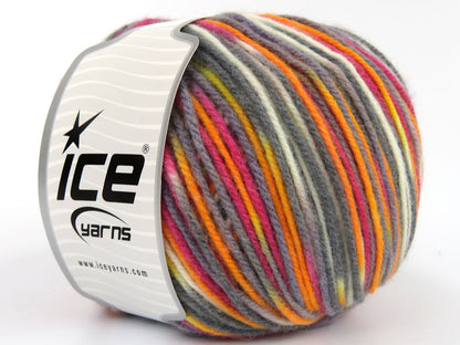 Wool Varicolor Worsted Grey, Orange, Fuchsia, Cream fnt2-81975