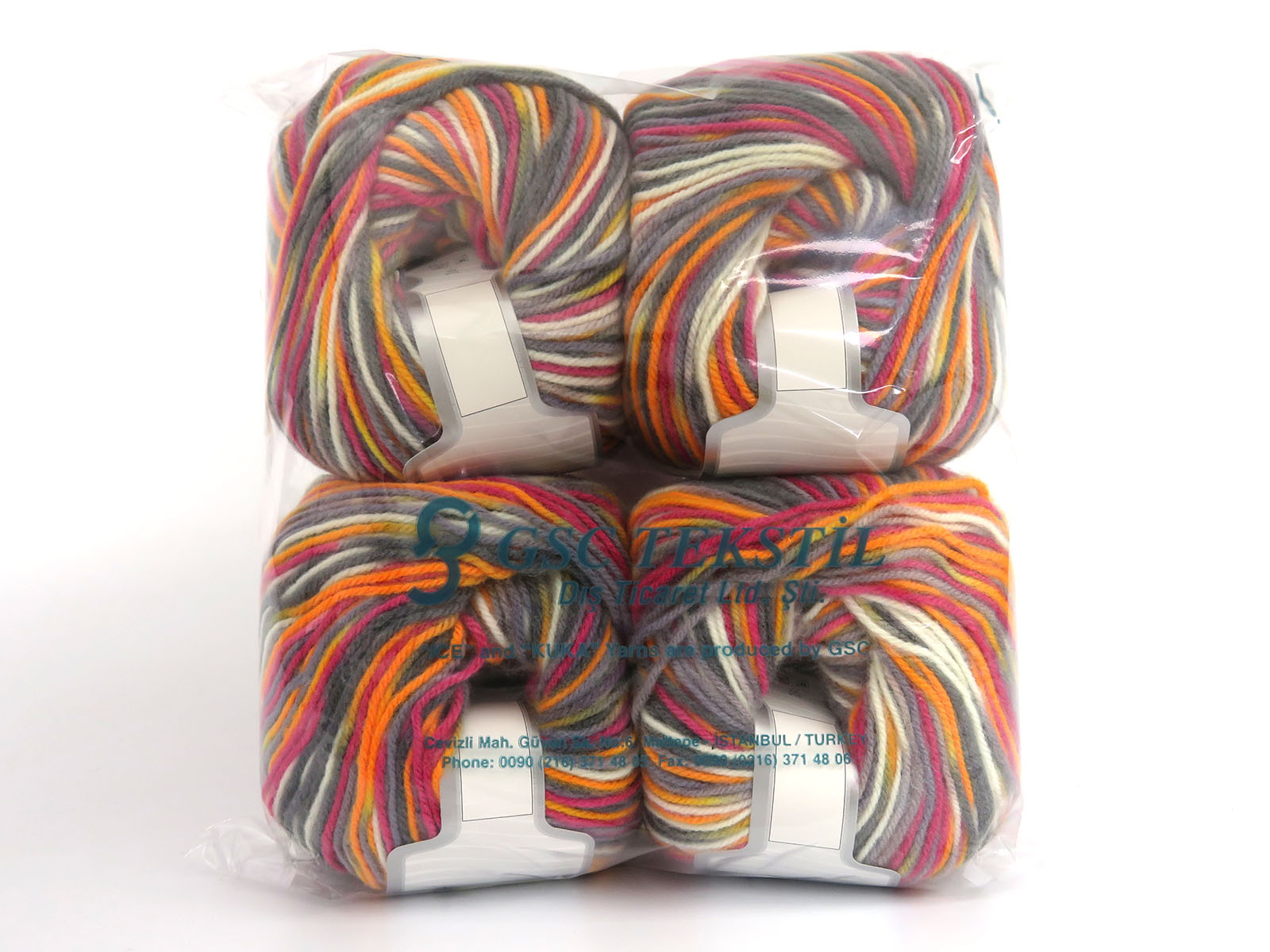 Wool Varicolor Worsted Grey, Orange, Fuchsia, Cream fnt2-81975