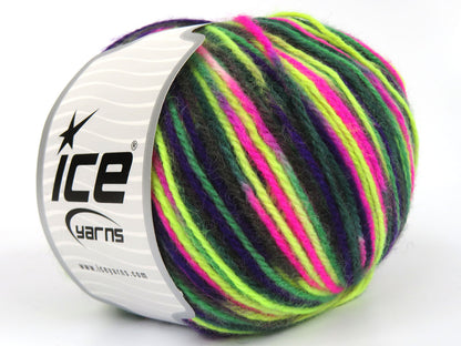 Wool Varicolor Worsted Green Shades, Fuchsia, Purple fnt2-81977