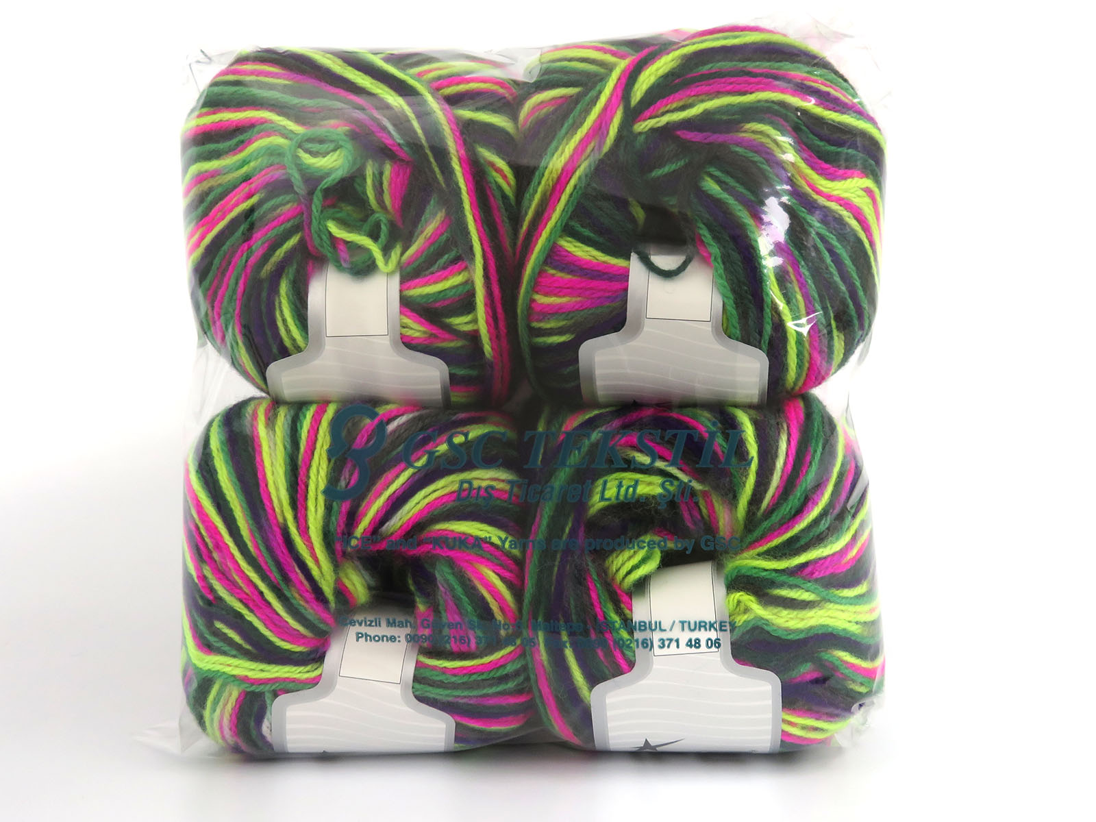Wool Varicolor Worsted Green Shades, Fuchsia, Purple fnt2-81977