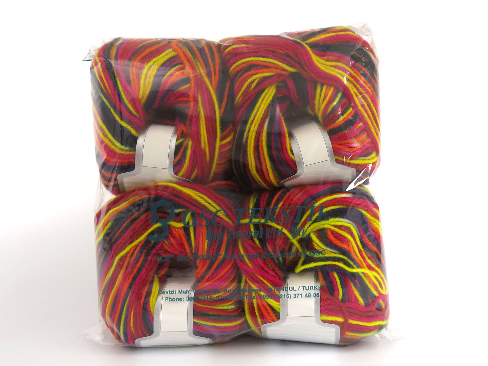 Wool Varicolor Worsted Red, Yellow, Fuchsia, Purple, Black, Grey, Orange fnt2-81978