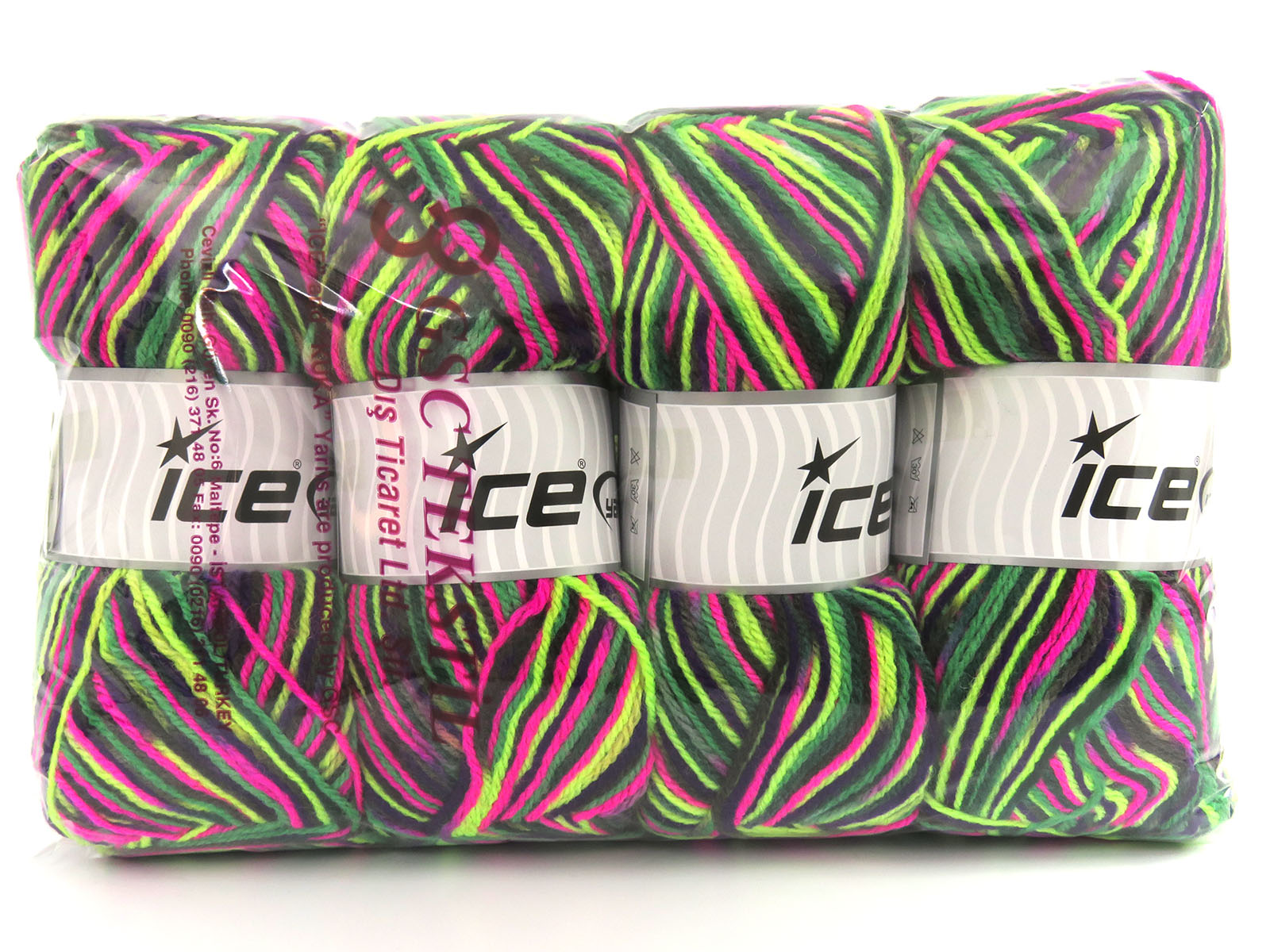 Wool Varicolor Light Green Shades, Fuchsia, Purple fnt2-81990