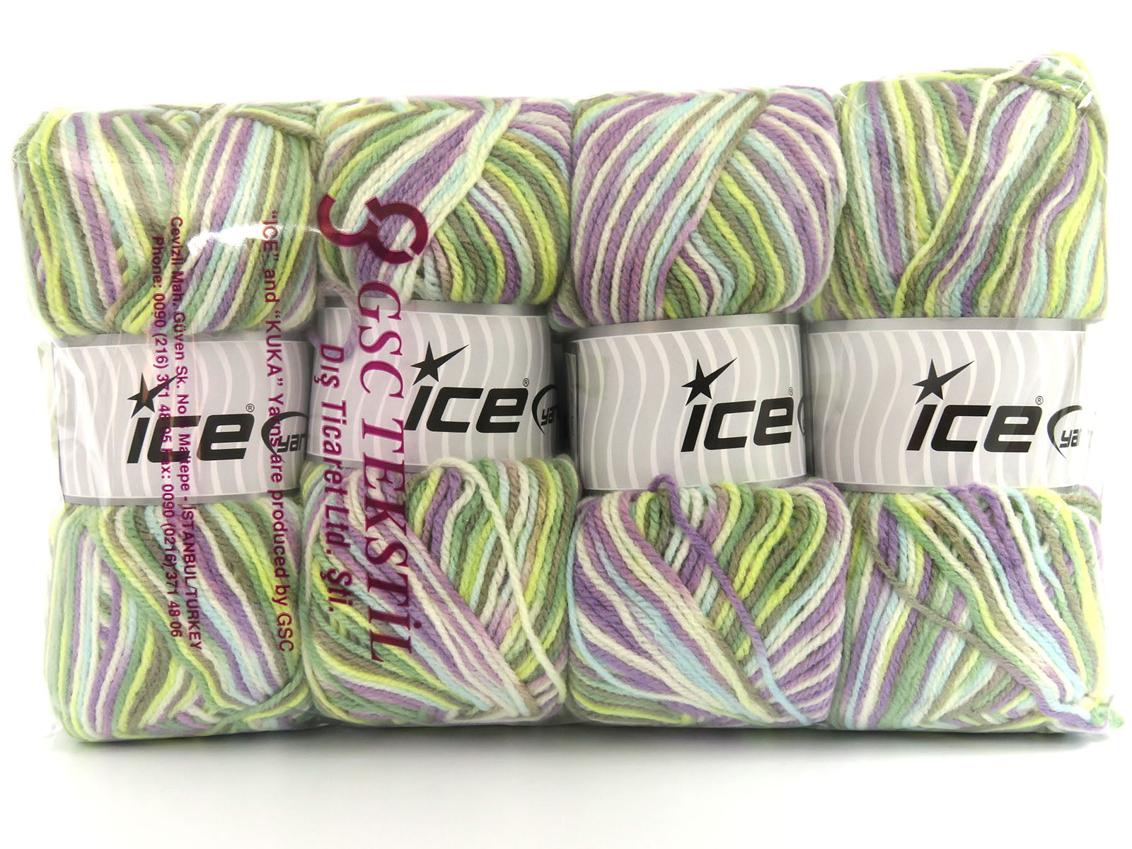 Wool Varicolor Light Green Shades, Lilac, White, Beige fnt2-81996