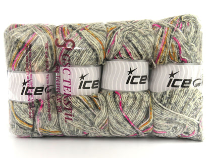 Wool Varicolor Light Grey Shades, Black, Gold, Fuchsia fnt2-82002
