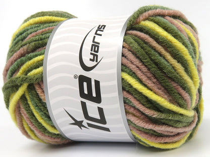 Star Merino Batik Green Shades, Yellow, Antique Pink fnt2-84228