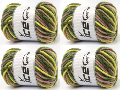 Star Merino Batik Green Shades, Yellow, Antique Pink fnt2-84228