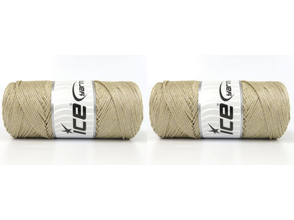 Lot of 2 x 200gr Skeins Ice Yarns MACRAME GLITZ Hand Knitting Yarn Beige