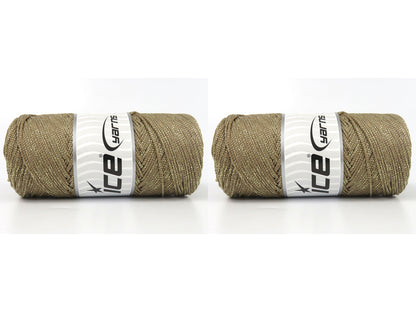 Lot of 2 x 200gr Skeins Ice Yarns MACRAME GLITZ Hand Knitting Yarn Light Camel