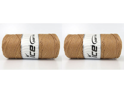 Lot of 2 x 200gr Skeins Ice Yarns MACRAME GLITZ Hand Knitting Yarn Light Brown