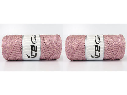 Lot of 2 x 200gr Skeins Ice Yarns MACRAME GLITZ Hand Knitting Yarn Powder Pink