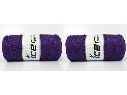 Lot of 2 x 200gr Skeins Ice Yarns MACRAME GLITZ Hand Knitting Yarn Purple