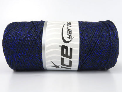 Lot of 2 x 200gr Skeins Ice Yarns MACRAME GLITZ Hand Knitting Yarn Dark Navy