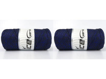 Lot of 2 x 200gr Skeins Ice Yarns MACRAME GLITZ Hand Knitting Yarn Dark Navy