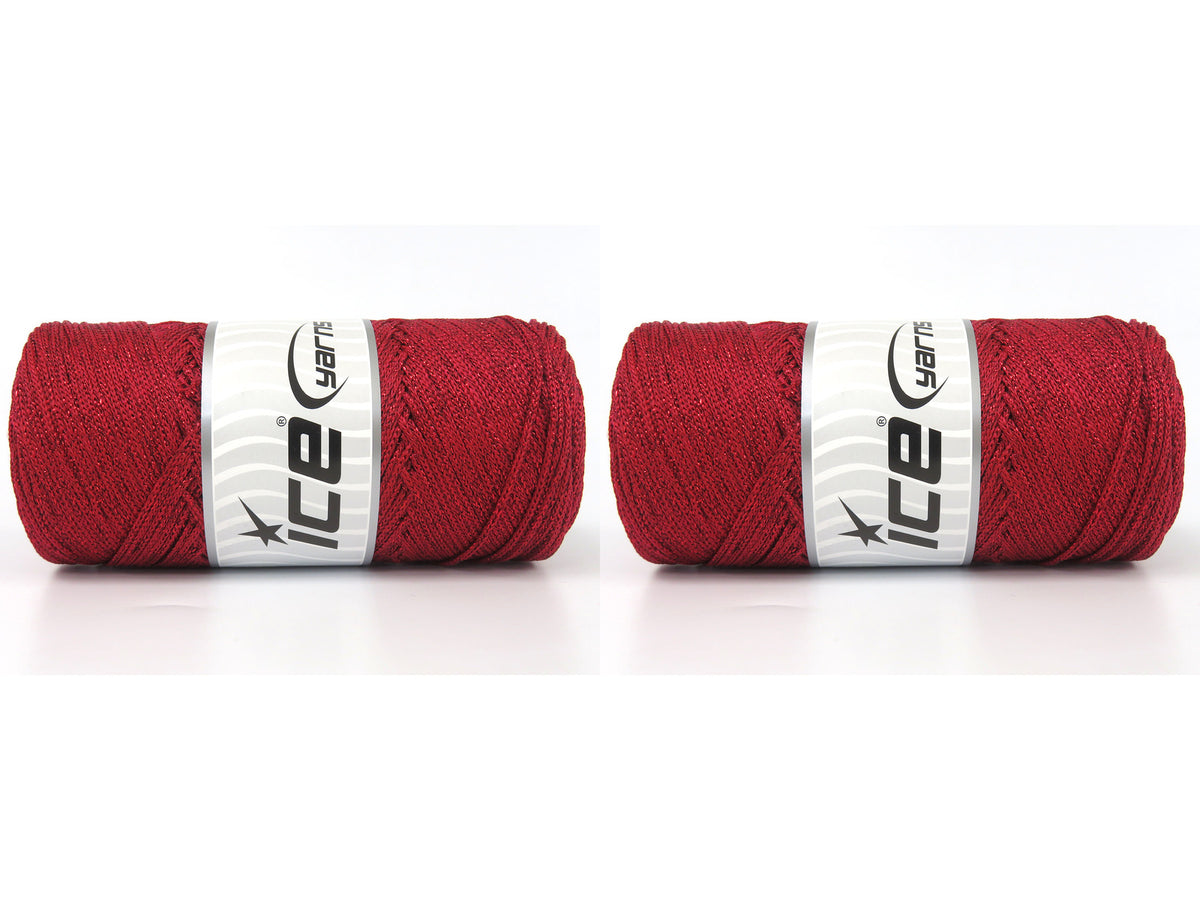 Lot of 2 x 200gr Skeins Ice Yarns MACRAME GLITZ Hand Knitting Yarn Tomato Red